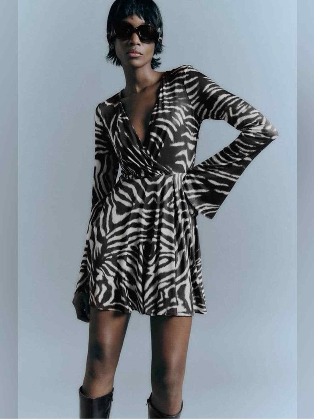 Zara dark brown/Black & White Zebra Print Wrap Dress
